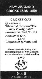 1988 Orbit Advertising New Zealand Cricketers 1958 #9 John Ward Back