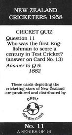 1988 Orbit Advertising New Zealand Cricketers 1958 #11 John Sparling Back