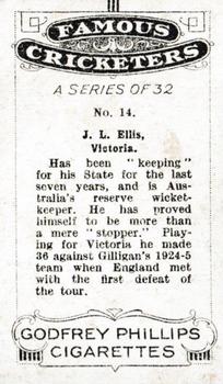 1926 Godfrey Phillips Famous Cricketers #14 Jack Ellis Back