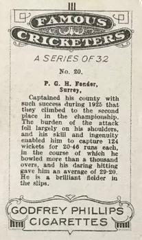 1926 Godfrey Phillips Famous Cricketers #20 Percy Fender Back