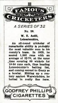 1926 Godfrey Phillips Famous Cricketers #29 Ewart Astill Back