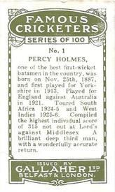 1926 Gallaher Cigarettes Famous Cricketers #1 Percy Holmes Back