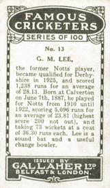 1926 Gallaher Cigarettes Famous Cricketers #13 Garnet Lee Back