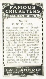 1926 Gallaher Cigarettes Famous Cricketers #15 Vallance Jupp Back