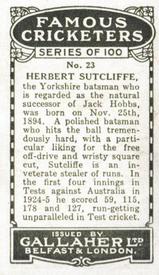 1926 Gallaher Cigarettes Famous Cricketers #23 Herbert Sutcliffe Back