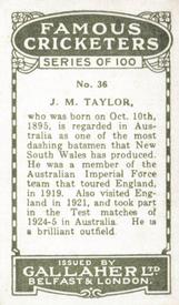 1926 Gallaher Cigarettes Famous Cricketers #36 Johnny Taylor Back