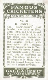1926 Gallaher Cigarettes Famous Cricketers #39 Harry Howell Back