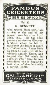 1926 Gallaher Cigarettes Famous Cricketers #43 George Dennett Back