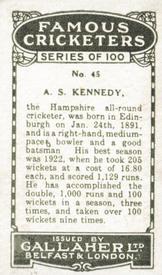 1926 Gallaher Cigarettes Famous Cricketers #45 Alec Kennedy Back