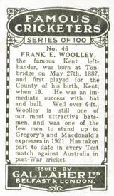 1926 Gallaher Cigarettes Famous Cricketers #46 Frank Woolley Back