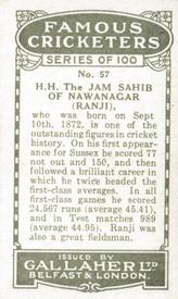 1926 Gallaher Cigarettes Famous Cricketers #57 K. S. Ranjitsinhji Back