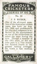 1926 Gallaher Cigarettes Famous Cricketers #58 Jack Ryder Back
