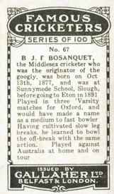 1926 Gallaher Cigarettes Famous Cricketers #67 Bernard Bosanquet Back
