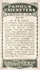 1926 Gallaher Cigarettes Famous Cricketers #80 Hammy Love Back