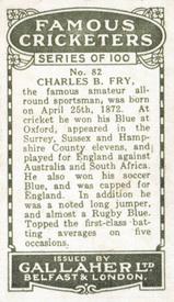 1926 Gallaher Cigarettes Famous Cricketers #82 Charles Fry Back