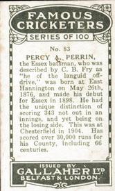 1926 Gallaher Cigarettes Famous Cricketers #83 Percy Perrin Back