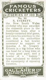 1926 Gallaher Cigarettes Famous Cricketers #90 Sam Everett Back