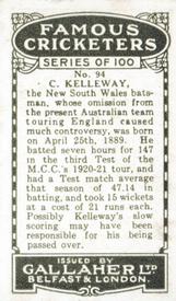 1926 Gallaher Cigarettes Famous Cricketers #94 Charlie Kelleway Back