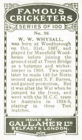 1926 Gallaher Cigarettes Famous Cricketers #96 William Whysall Back