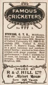 1923 R & J Hill Famous Cricketers #5 Greville Stevens Back