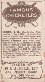 1923 R & J Hill Famous Cricketers #11 Clement Gibson Back