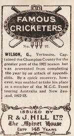 1923 R & J Hill Famous Cricketers #37 Geoffrey Wilson Back