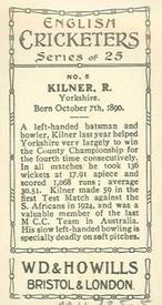 1926 Wills's English Cricketers (New Zealand Issue) #5 Roy Kilner Back
