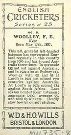 1926 Wills's English Cricketers (New Zealand Issue) #8 Frank Woolley Back