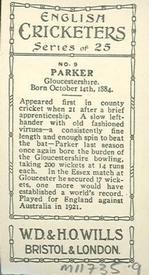 1926 Wills's English Cricketers (New Zealand Issue) #9 Charlie Parker Back