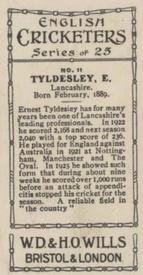1926 Wills's English Cricketers (New Zealand Issue) #11 Ernest Tyldesley Back