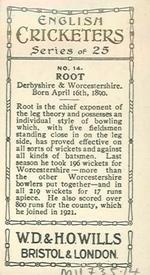 1926 Wills's English Cricketers (New Zealand Issue) #14 Fred Root Back