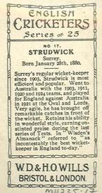 1926 Wills's English Cricketers (New Zealand Issue) #17 Herbert Strudwick Back