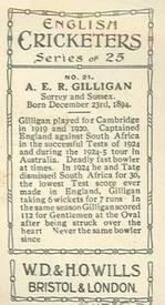 1926 Wills's English Cricketers (New Zealand Issue) #21 Arthur Gilligan Back