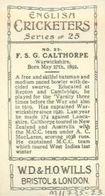 1926 Wills's English Cricketers (New Zealand Issue) #23 Freddie Calthorpe Back