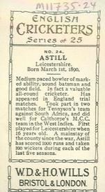 1926 Wills's English Cricketers (New Zealand Issue) #24 William Astill Back