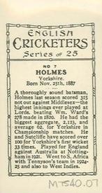 1926 British American Tobacco English Cricketers New Zealand Issue #7 Percy Holmes Back