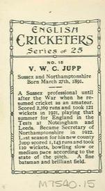 1926 British American Tobacco English Cricketers New Zealand Issue #15 Vallance Jupp Back