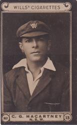 1926 Wills's Cricketers #13 Charlie Macartney Front