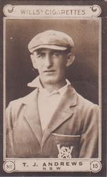 1926 Wills's Cricketers #15 Tommy Andrews Front
