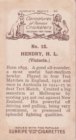 1926 R & J Hill Caricatures Of Famous Cricketers #12 Hunter Hendry Back
