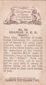 1926 R & J Hill Caricatures Of Famous Cricketers #28 Arthur Gilligan Back