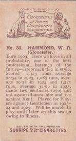 1926 R & J Hill Caricatures Of Famous Cricketers #33 Wally Hammond Back