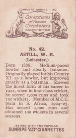 1926 R & J Hill Caricatures Of Famous Cricketers #42 William Astill Back