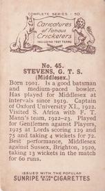 1926 R & J Hill Caricatures Of Famous Cricketers #45 Greville Stevens Back