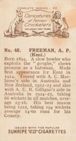 1926 R & J Hill Caricatures Of Famous Cricketers #48 Alfred Freeman Back