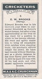 1936 Churchman's Cricketers #6 Edward Brooks Back