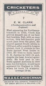 1936 Churchman's Cricketers #7 Edward Clark Back