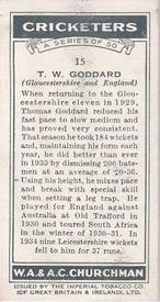 1936 Churchman's Cricketers #15 Tom Goddard Back