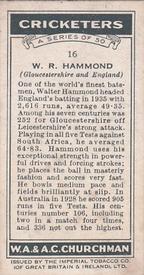 1936 Churchman's Cricketers #16 Walter Hammond Back