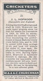 1936 Churchman's Cricketers #21 John Hopwood Back